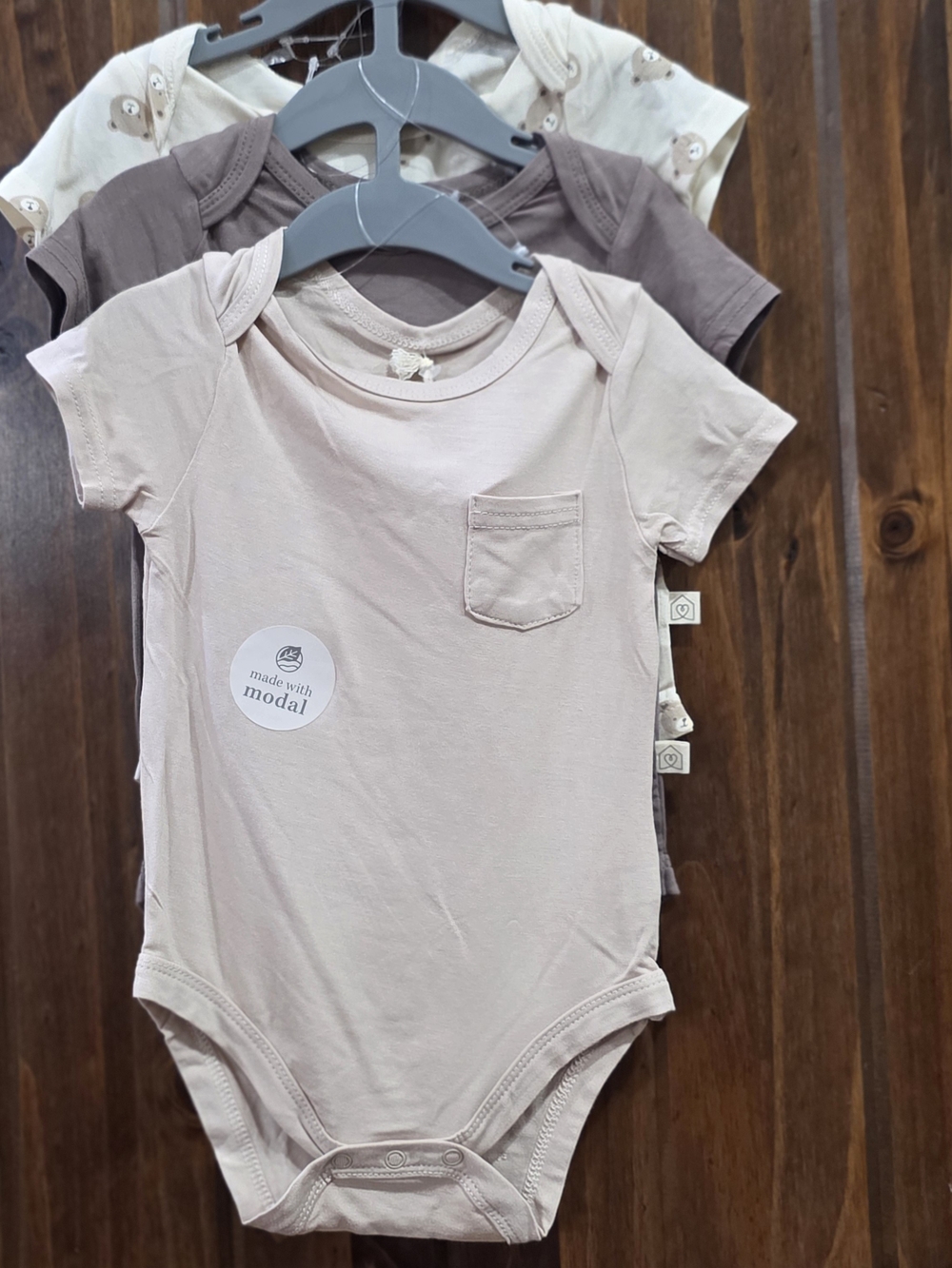 Soft Pocket Baby One-Piece Bodysuit - 3 Pk  Cream, Tan, And Bear Print